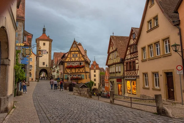 Rothenburg Der Tauber Alemanha Julho 2020 Casas Coloridas Meia Madeira — Fotografia de Stock