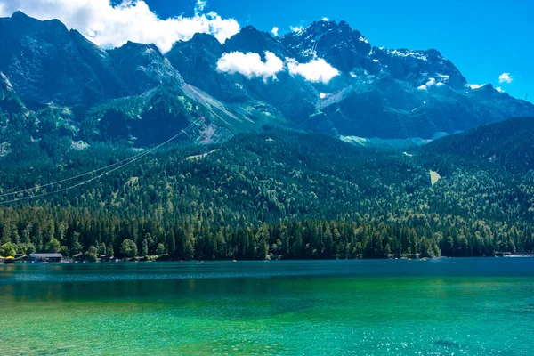 Faboulus Landscape Eibsee Lake Turquoise Water Front Zugspitze Summit Sunlight — Stock Photo, Image