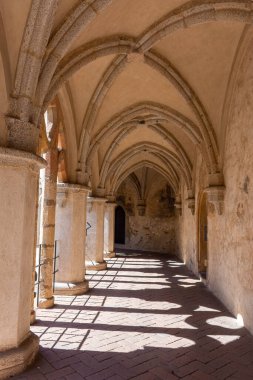 ZVIKOV, CZECH REPUBLIC, 1 AĞUSTOS 2020: Zvikov Kalesi koridorundaki Gölgeler