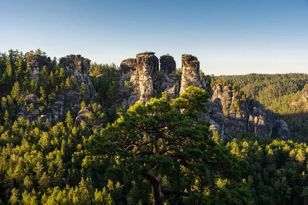 Beautiful Sunset Karst Mountains Saxon Switzerland National Park Germany — Stock Photo, Image