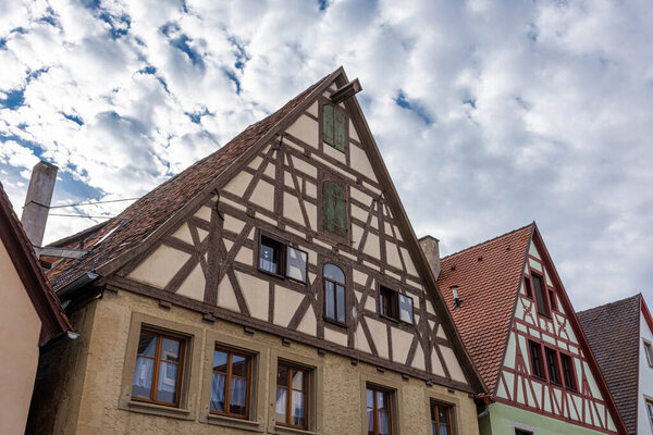 Beautiful half-timbered houses in the historic center of Rothenburg ob der Tauber, Germany