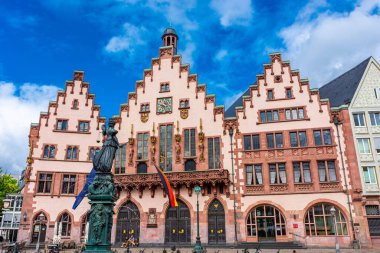 FRANKFURT, GERMANY, 25 JULY 2020: Beautiful half-timbered houses and architecture in the main square of the historic center clipart