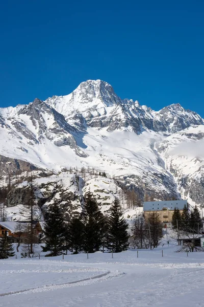 Snowy Krajobraz Pian Della Mussa Mountain Piemoncie Włochy — Zdjęcie stockowe