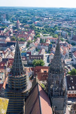 Katedralden Ulm şehir merkezinin hava manzarası, dünyanın en yüksek kilisesi, Almanya