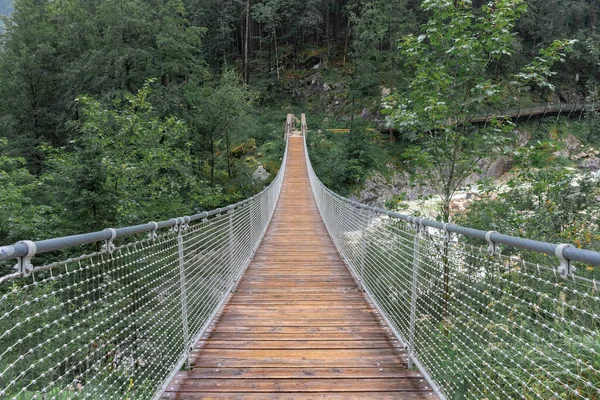 The Hangebrucke, hanging wooden bridge in the forest of Berchtesgaden National Park in Germany