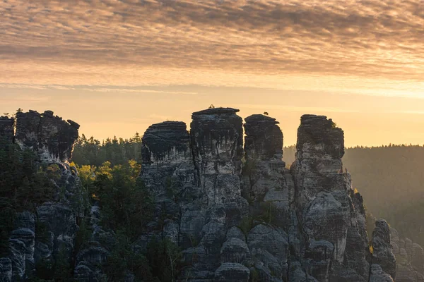 Amazing Sunrise Karst Mountains Saxon Switzerland Germany — Stock Photo, Image