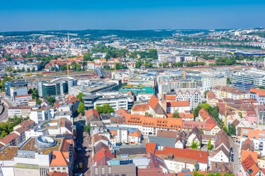 Katedralden Ulm şehir merkezinin hava manzarası, dünyanın en yüksek kilisesi, Almanya