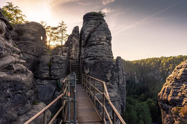 Bastei Bridge Sunset Saxon Switzerland National Park Germany — Stock Photo, Image