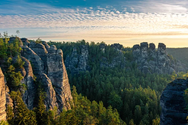 Amazing Sunrise Karst Mountains Saxon Switzerland Germany — Stock Photo, Image