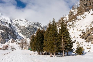 Piedmont, İtalya 'daki Pian della Mussa Dağı' nda karlı bir manzara.