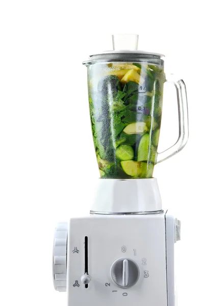 Food Processor with blender green smoothie (spinach, cucumber, a — Stock Photo, Image