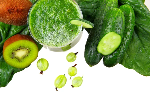 Sklenice koktejl Ingrideints pro zelené smoothie (špenát, jablko — Stock fotografie
