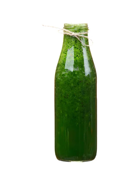 Botella con batido verde (espinacas, kiwi, manzana) .Aislado —  Fotos de Stock