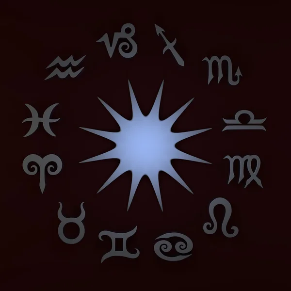 It's a 3D render of Metal Star and Zodiac Signs on brown background with high resolution. — Stock Photo, Image