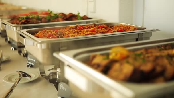 Catering Buffet Bodas Para Eventos Uzbekistán Plato Nacional Kazajo Pilaf — Vídeos de Stock