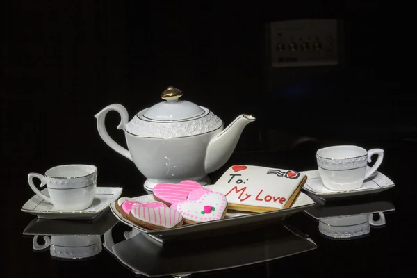 Tea with love gingerbread — Stock Photo, Image