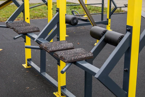 Şehir parkında renkli spor ekipmanları kurulur, spor ve toplum içinde sağlıklı yaşam teşvik edilir..