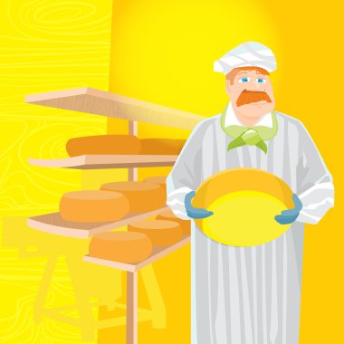 Cheesemaker vektör çizim. Karakter cheesemaking