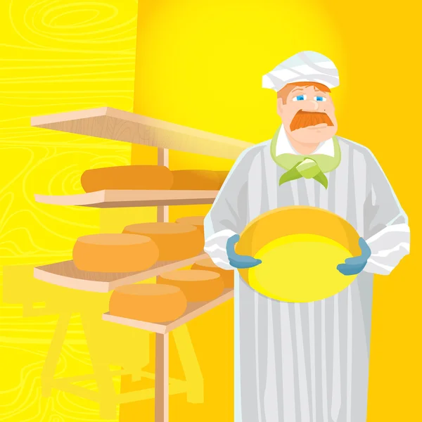 Cheesemaker vektör çizim. Karakter cheesemaking