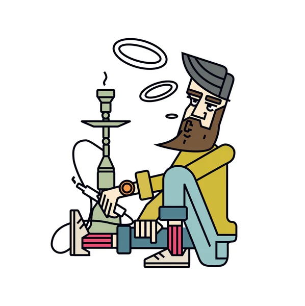 Hookah humo hookah. Hookah Fumar. Un personaje con ilustración vectorial de narguile — Vector de stock