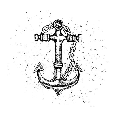 Eski çapa retro vektör çizim. Deniz demir ile zincir vektör