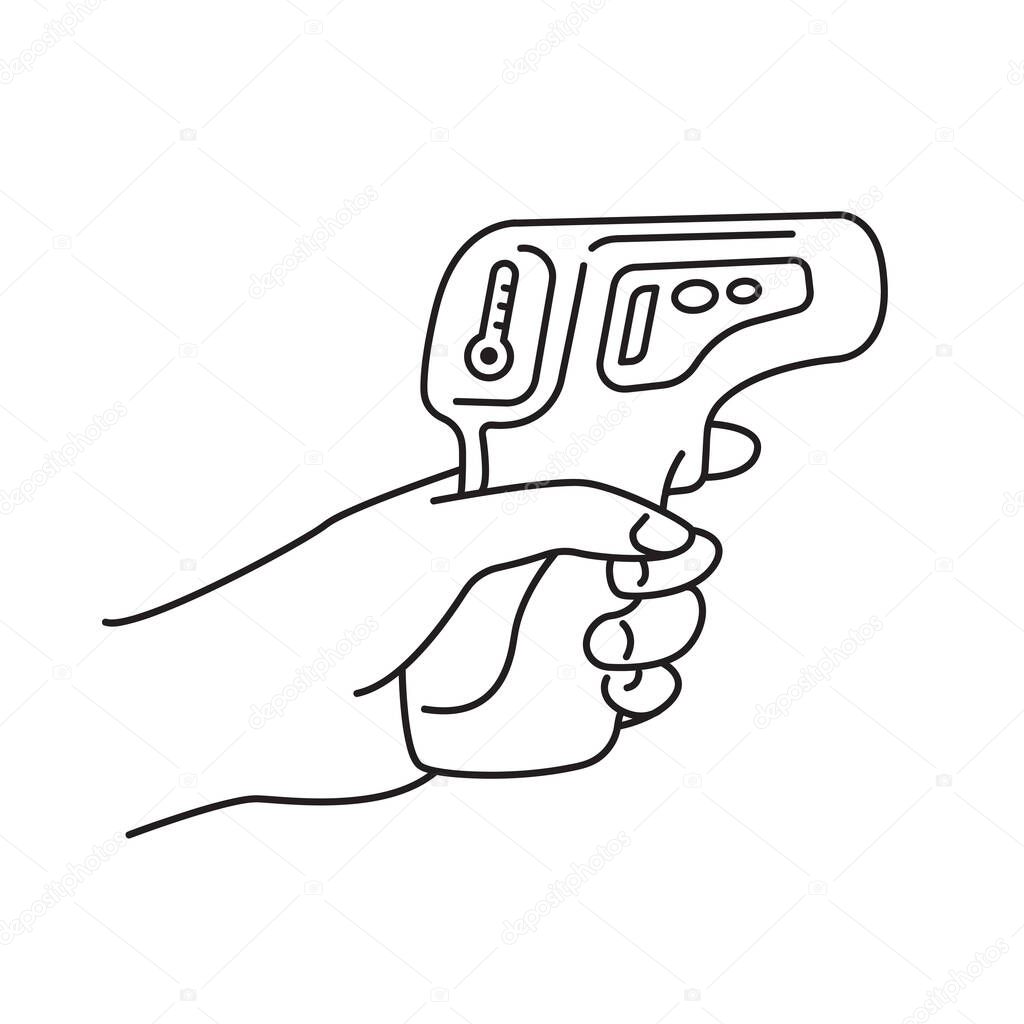 Non-contact thermometer. Thermometer for measuring temperature linear illustration