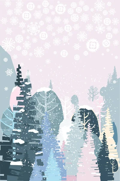 Ευχετήρια Χριστουγεννιάτικη Κάρτα Πρότυπο Χειμερινή Κάρτα Της Πρωτοχρονιάς Νιφάδες Χιονιού — Διανυσματικό Αρχείο