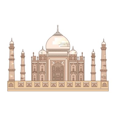 Taj Mahal renk çizimi. Hindistan 'ın sembolü Taj Mahal vektörü. Hindistan 'da kültürel ve turistik bir yer. Dünya Tarihi Simgesi