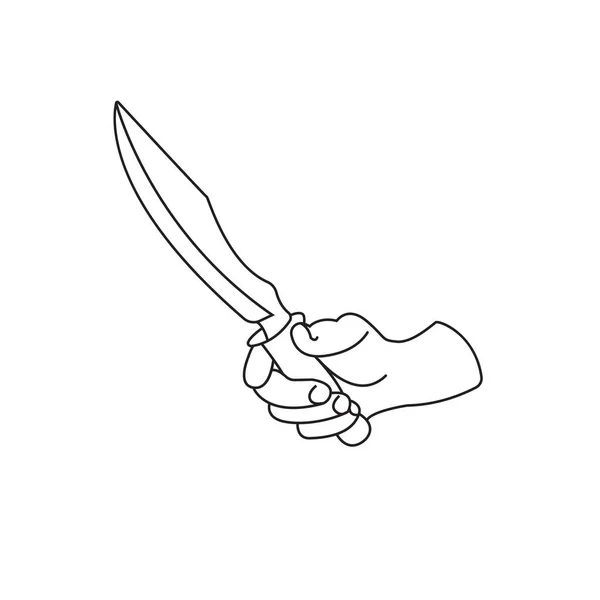 刀在手的插图 他手里拿着一把刀 拥有一个刀片向量 右手拿锯齿状的武器紧握拳头 — 图库矢量图片
