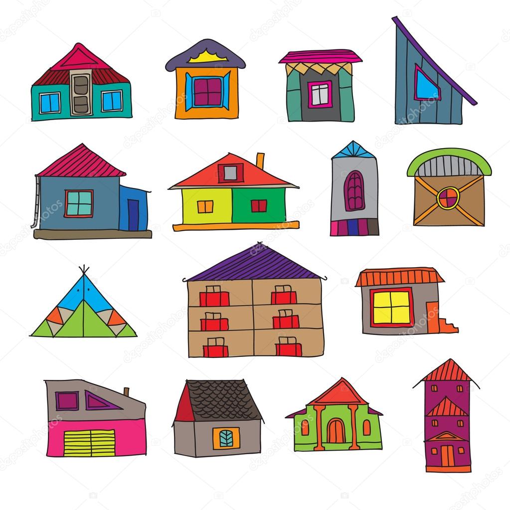 Vector set of colored stylized houses