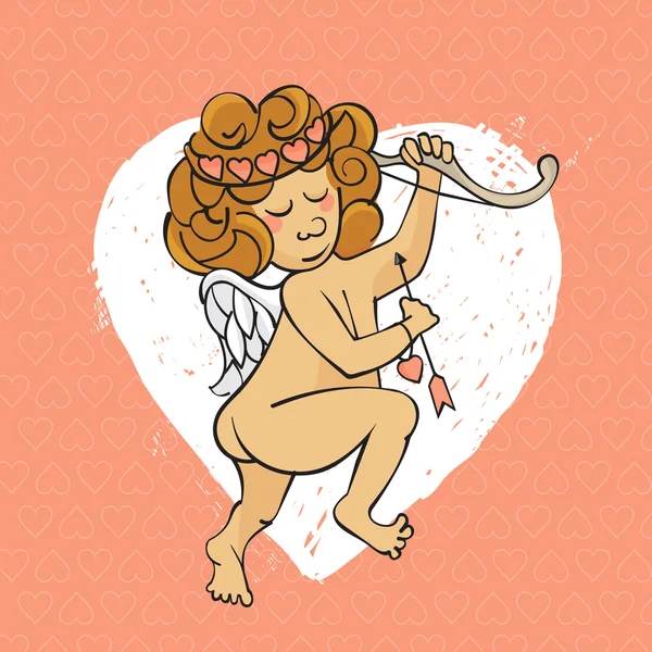 Enfant ange Cupidon avec des cœurs illustration — Image vectorielle