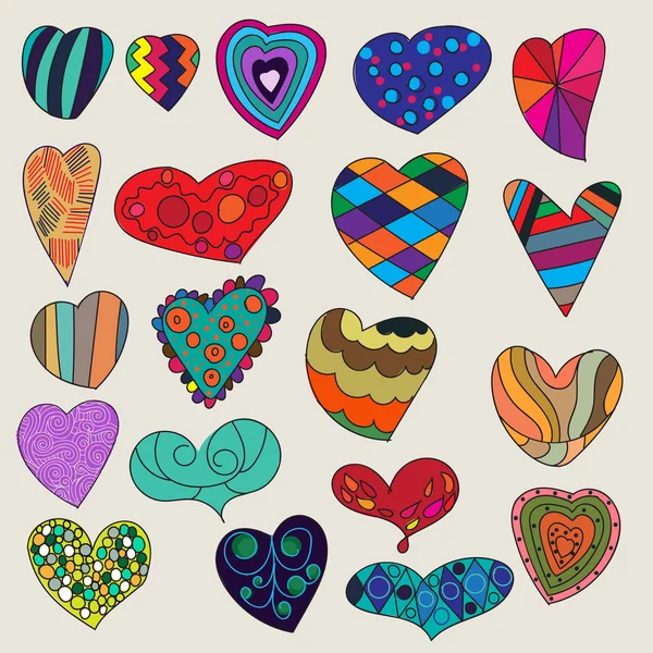 Un conjunto de corazones dibujados a mano — Vector de stock