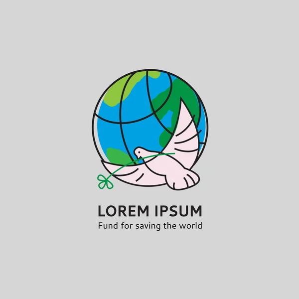 Barış güvercini kuş ve dünyanın temeli dünyanın kurtuluşu ile logo şablonu