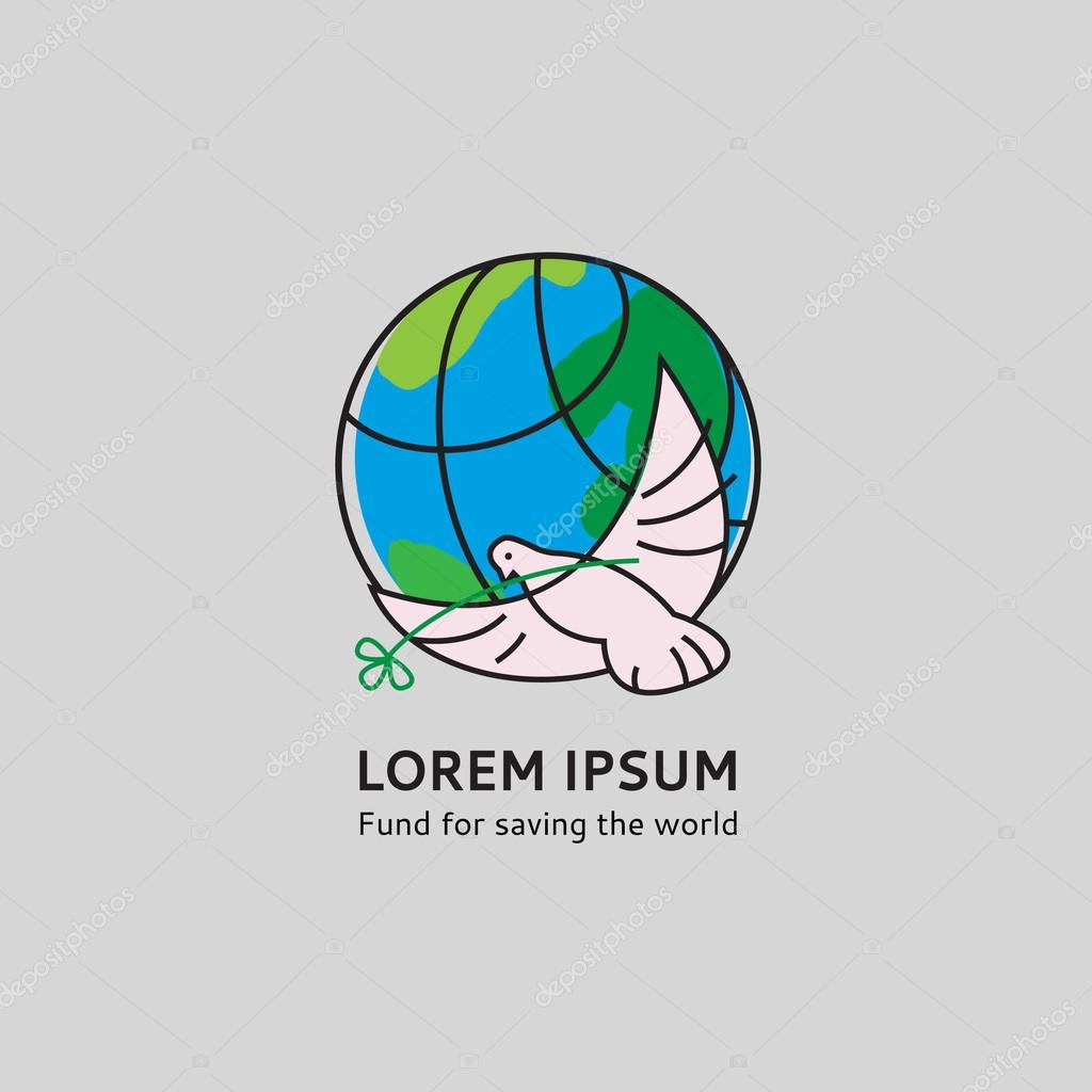 Logo template with the dove of peace, the bird and the globe Foundation of the salvation of the world