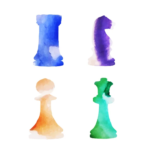Conjunto vetorial aquarela de peças de xadrez — Vetor de Stock