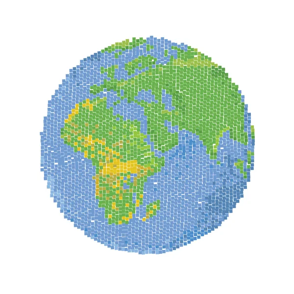 Globus-Pixel, eine Pixelkarte der Welt. Erdpixel. Vektorglobus. Symbolbild Erde — Stockvektor