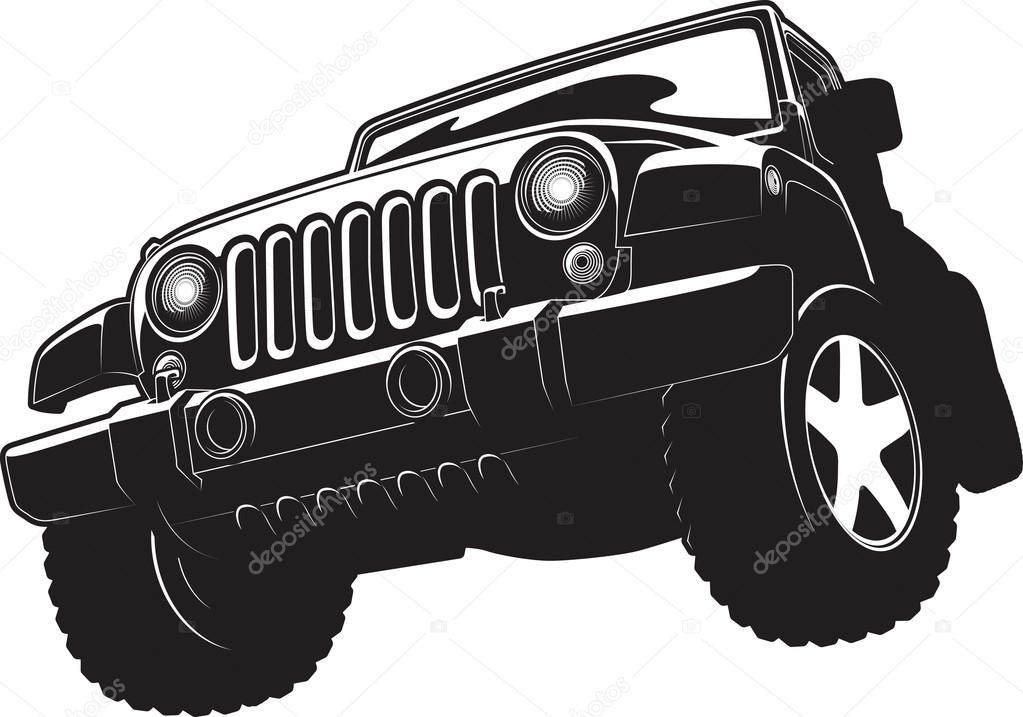 Black and white illustration of offroadster.