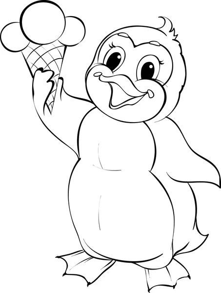 Pingüino sosteniendo cono de helado . — Vector de stock