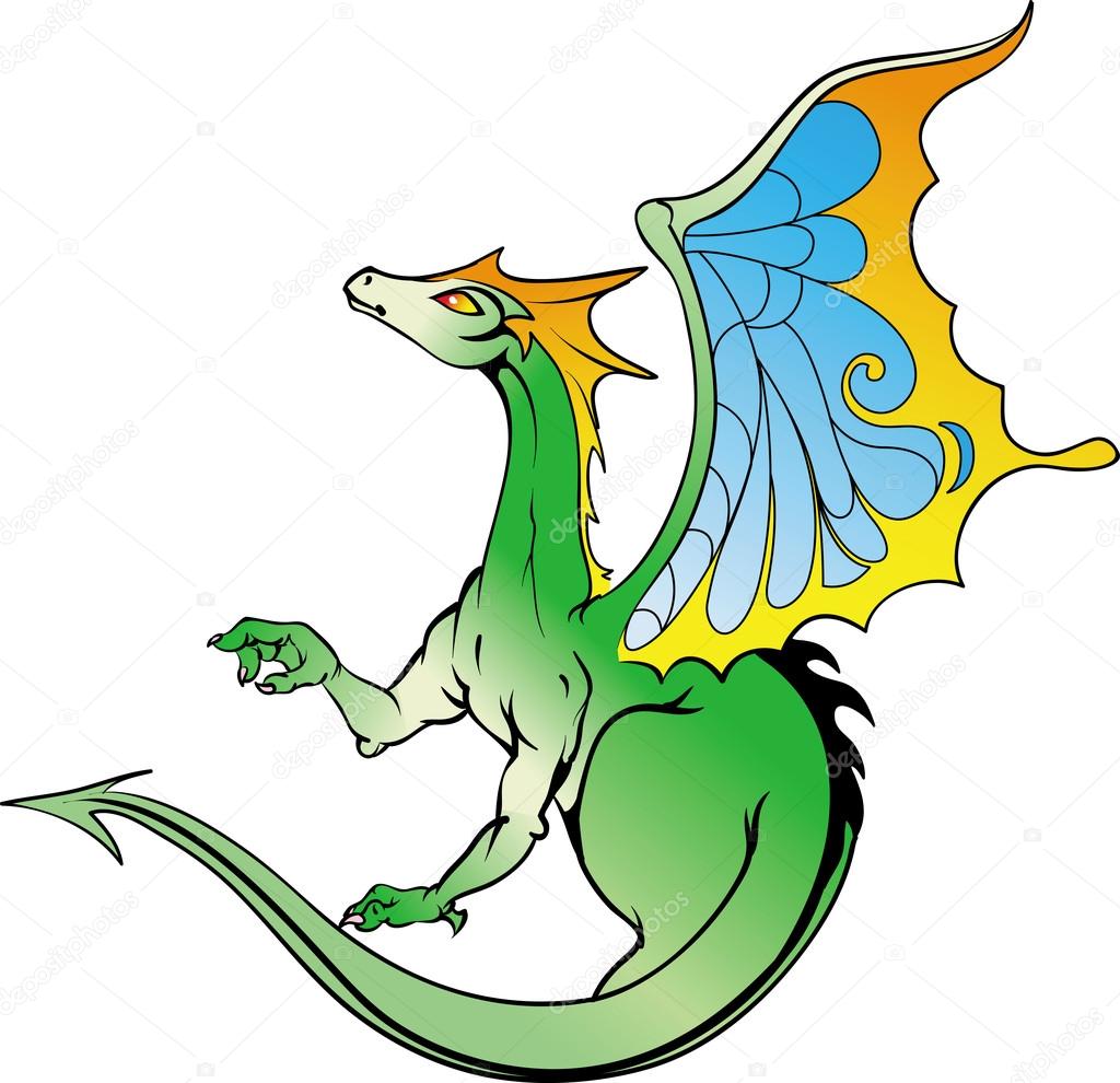 Illustration of a green dragon.