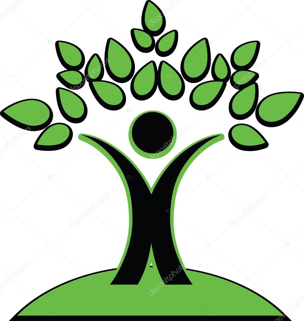 Symbolic image of a man holding green leaves over his head.