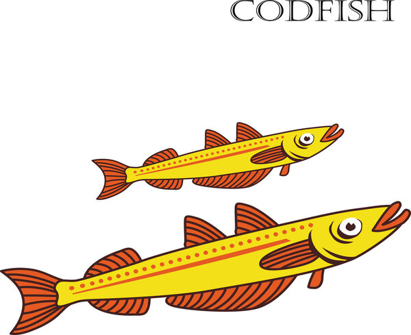 Codfish color cartoon vector illustration.