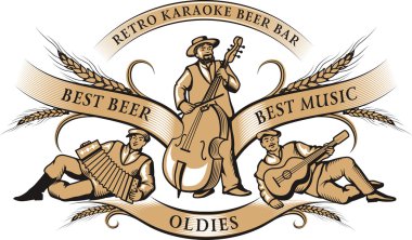 Pub, karaoke, etc.emblem şablonu.