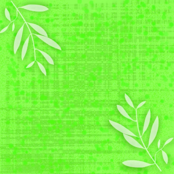 Sfondo tessuto verde con rami e foglie negli angoli — Foto Stock