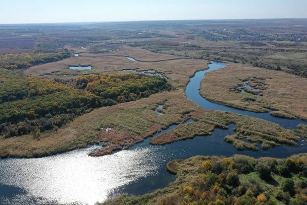 Wetlands River Top View Shooting Drone — Stock Photo, Image