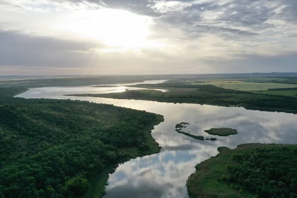 Sunrise River View Drone — Stock Photo, Image