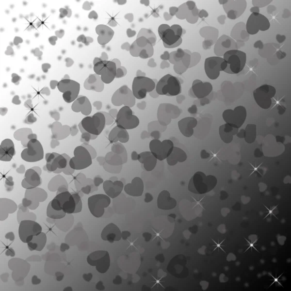 Corações dispersos e estrelas sobre fundo preto e branco Imagem De Stock