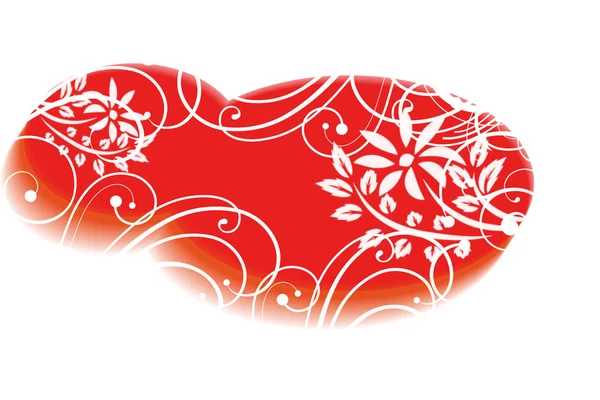 Red oval with flowers and swirls on the surface in the center of a white background — Stock Photo, Image