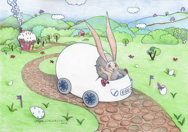Easter Rabbit egg-car — Stock Photo, Image