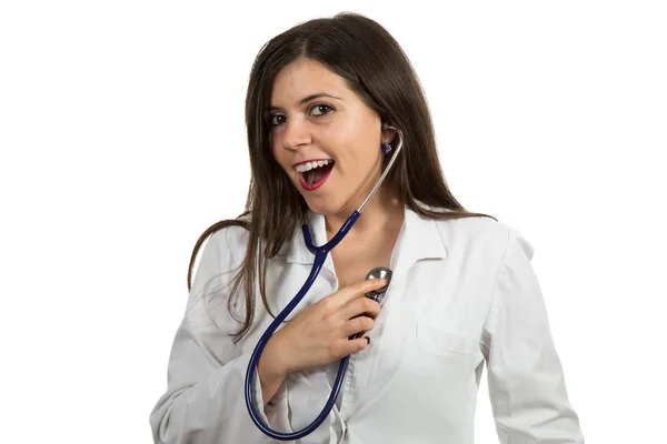 Portret młodego lekarza kobieta przytrzymanie stetoskop — Zdjęcie stockowe
