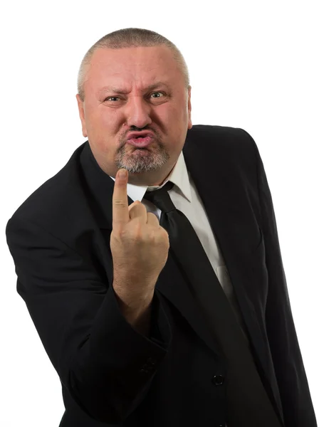 Retrato de un hombre de negocios enojado de mediana edad en traje apuntándote — Foto de Stock